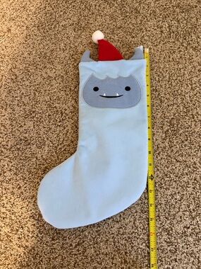 Light Blue Monster Christmas Stocking with Red Santa Hat